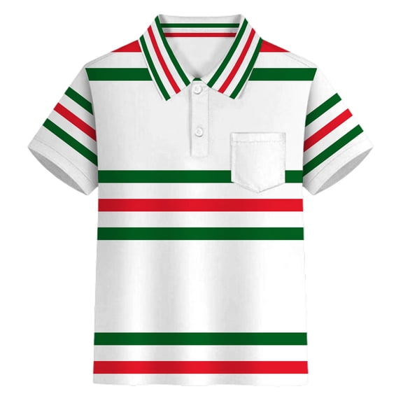 oqasdz Carnival Boys Striped Polo Shirts with Buttons Lapel Collar Pocket Gentleman Top for Youth Comfortable Fit Durable Casual Outdoor