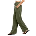 thumbnail image 5 of Vivianyo HD Women's Pleated Front Linen Bottoms, Elastic Drawstring Waist Full Wide Leg Trousers with Side Pockets for Women, Women's Army Green, Sizes S-2XL, 5 of 5