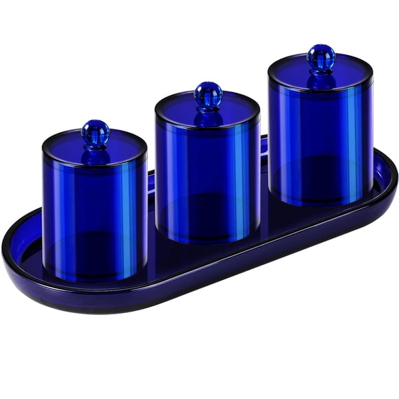 Set de baño Qtip Holder SheeChung, 3 tarros de acrílico con bandeja