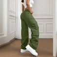 thumbnail image 5 of Lenpel Cargo Pants for Women Elastic High Waisted Twill Wide Leg Pants Hiking Streetwear Casual Trousers with Pockets(Army Green,X-Large), 5 of 7