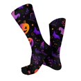 thumbnail image 6 of Voska Pumpkin Bat Patterns Stretch Mid-Calf Socks - Designed specifically for running, stylish and breathable for training. Dark Purple One Size, 6 of 6