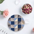 thumbnail image 4 of FMSHPON Geometric Blue Brown Triangle Plaid Pattern Set of 6 Round Coaster for Drinks, Absorbent Ceramic Stone Coasters Cup Mat with Cork Base for Home Kitchen Room Coffee Table Bar Decor, 4 of 6