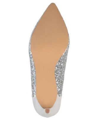 JOURNEE COLLECTION Womens Silver Mesh Glitter Padded Kalani Pointed Toe Stiletto Slip On Pumps 8