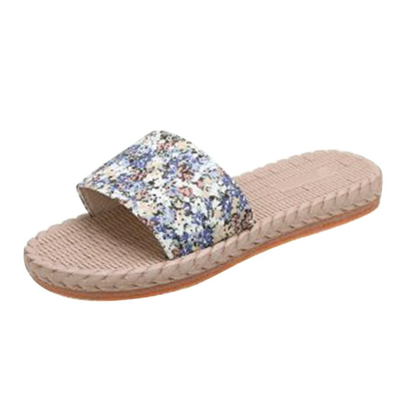 JeashCHAT Clearance Slip On Slide Sandals for Women Women's Floral Cloth Sandals Straight Line Shoes Retro Woven Flat Bottomed Slippers (Orange)