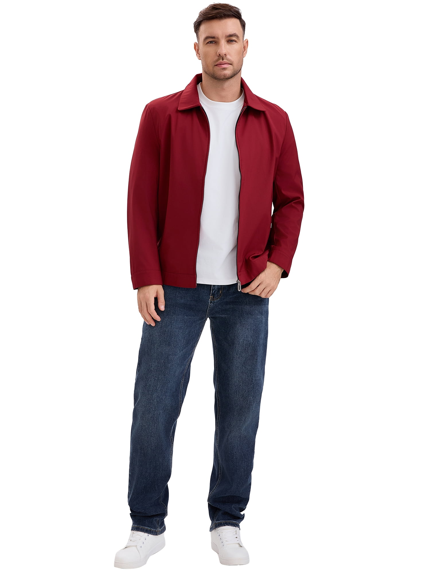 DARING DIVA Men's Long Sleeve Full Zip Up Lapel Solid Lined Jacket XL Red