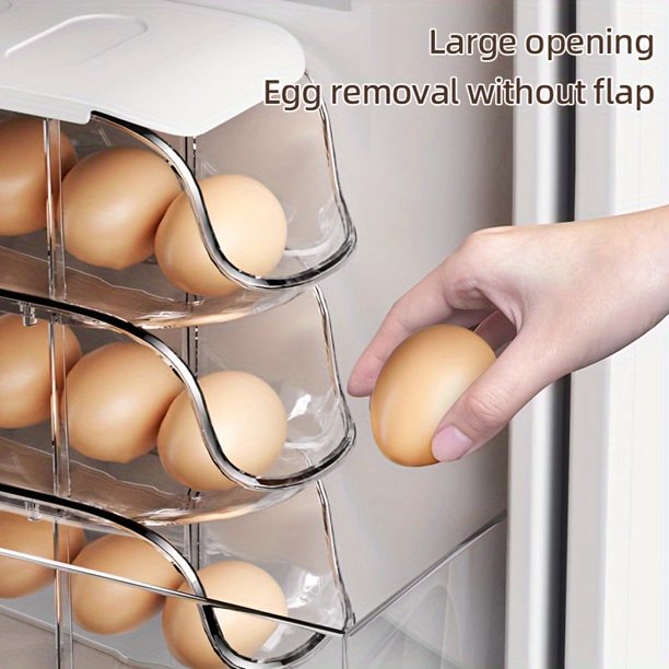 XTMPMY - Cestas para huevos de gran capacidad (paquete de tres) con enrollado automático y diseño multicapa para el mostrador del refrigerador: una opción de almacenamiento práctica y elegante para