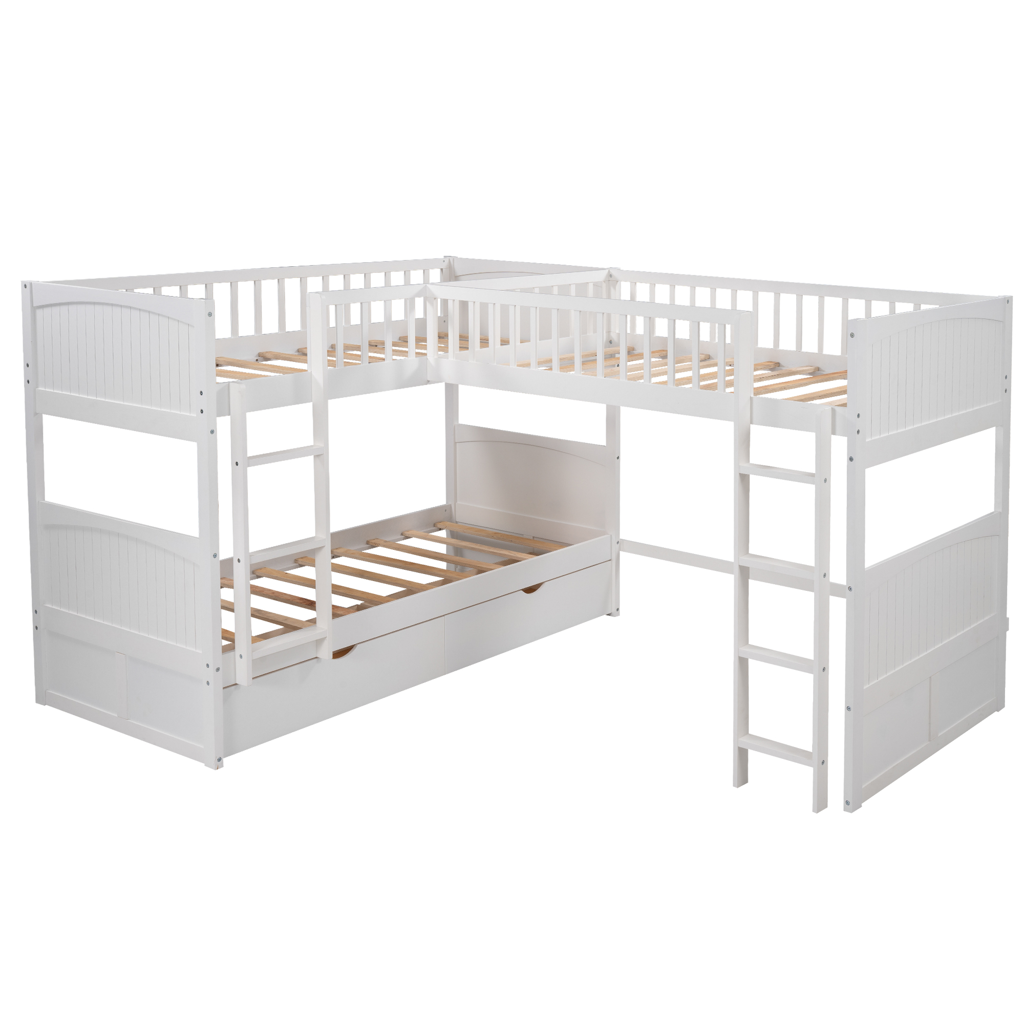 Euroco Wood Bunk Bed Storage, Twin-over-Twin-over-Twin for Children's Bedroom, White - image 6 of 12