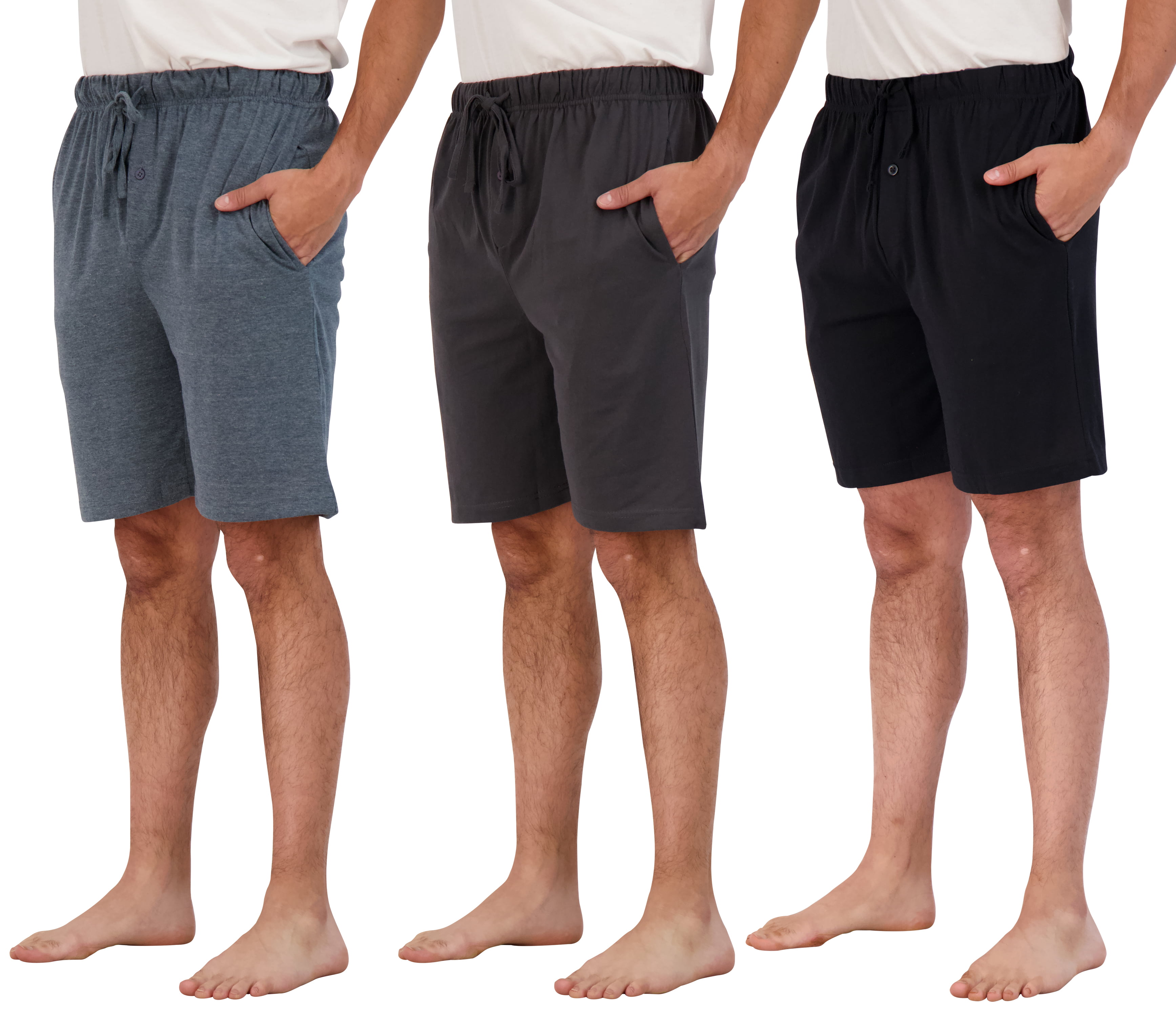 Real Essentials Men's 3-Pack Soft Knit Sleep Shorts, Sizes S-3XL, Mens ...