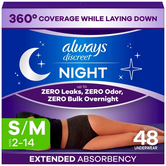 Always Discreet Night, Reimagined Adult Diapers for Women Size S/M, 48 CT​
