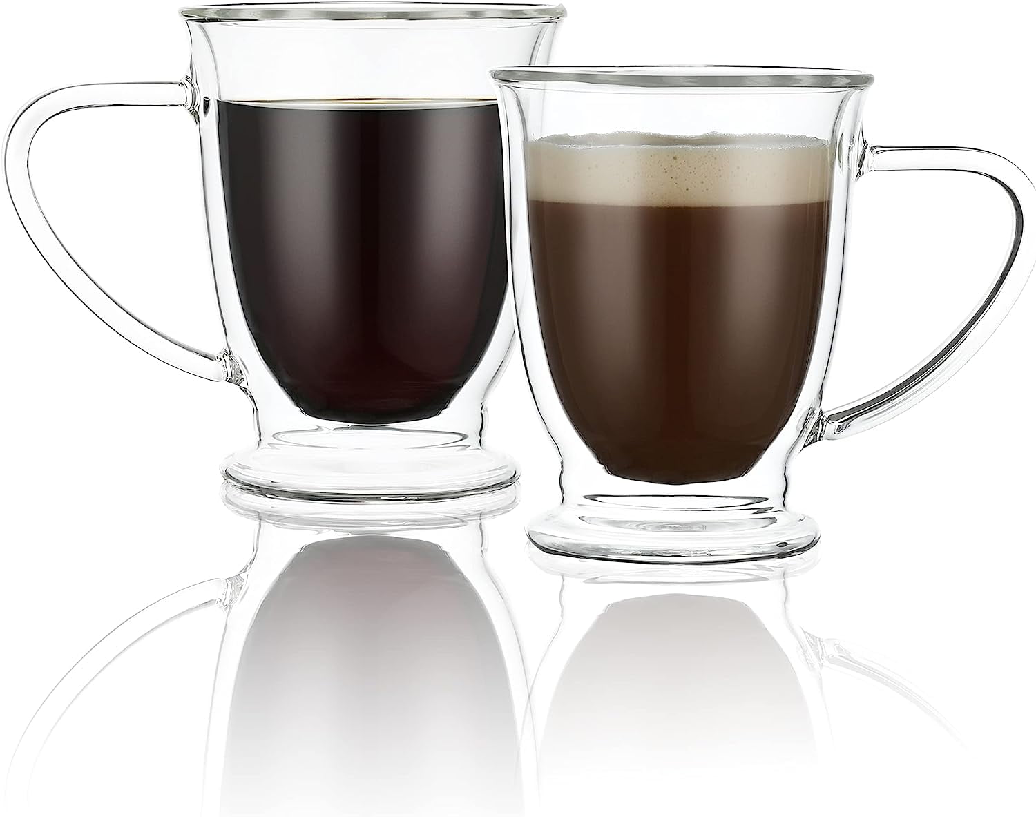 CnGlass Double Walled Glass Coffee Mugs 9.5oz,Irish Insulated Espresso Cups,Set  of 2 Clear Glasses Cappuccino Mug with Handle(Tea Latte Glassware) 