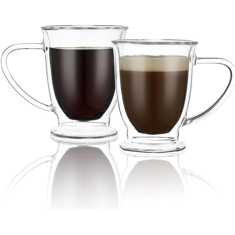 CNGLASS Double Wall Glass Espresso Cups 8.5 oz,Clear Insulated Glass Coffee  Mug for Cappuccino,Tea,Set of 2
