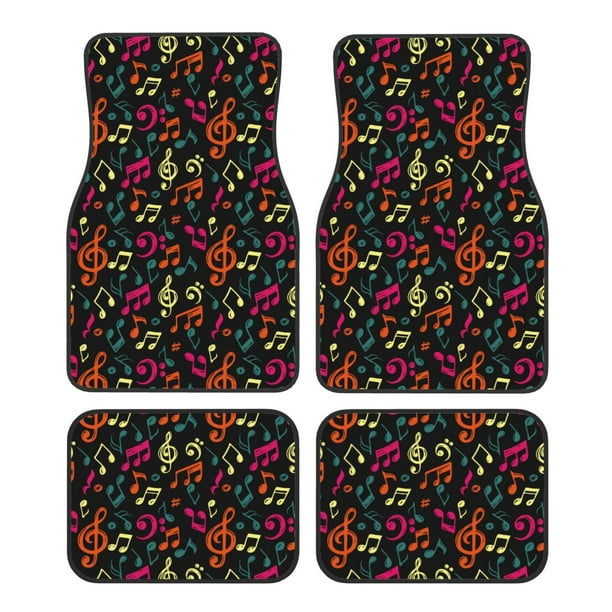 Fotbe Music Notes Juego de 4 Tapetes para Auto con Estampado – Alfombrillas de Goma Reforzada, Diseño Antideslizante, Protección para Todo el Año – Vehículos, Autos, Camionetas y SUVs