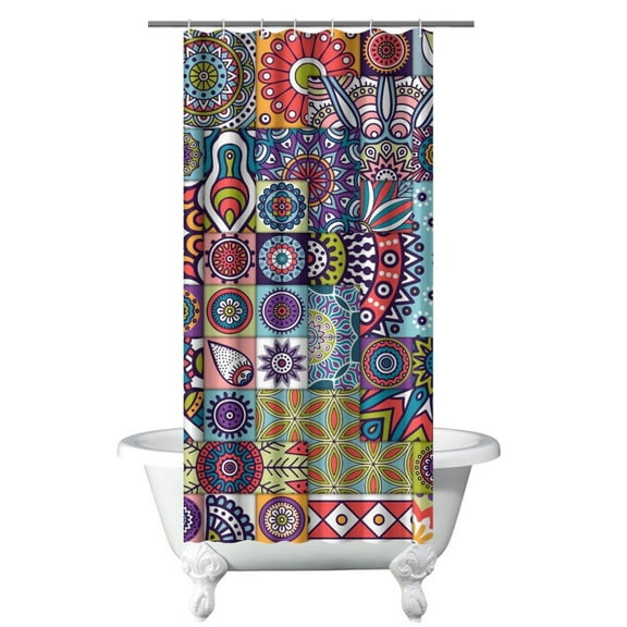Small Stall Narrow Shower Curtain 36"W x 72"L – Tropical Bohemian Leaves, Mid-Century Abstract Boho Botanical Bathroom Decor, Vintage Floral Palm Leaf Pattern, Rustic Tribal Folk Style