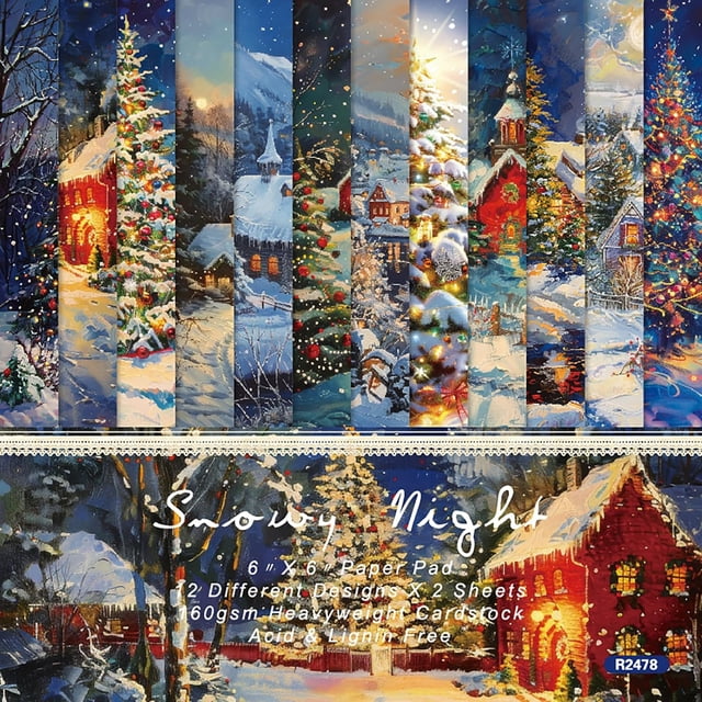 ZOUSSIQI 24 Sheets 6'' x 6'' Christmas Scrapbook Paper Cute Pattern One Sided Cardstock for DIY Card Making Decorative Paper (R2478) CA919-15002