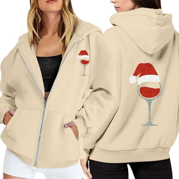 Womens Zip up Hoodie Christmas Funny Graphic Print Long Sleeve Jackets Xmas Holiday Funny Fall Winter Hooded Sweatshirts