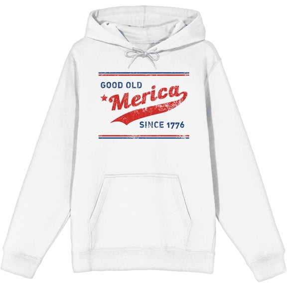 Americana Good Old 'Merica Since 1776 White Adult Long Sleeve Hoodie-Medium