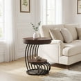 thumbnail image 3 of 19.69'' X 24.8'' Round End Table 2-Tier Storage Shelf Faux Marble Top Arc-Shaped Frame Accent Table Nightstand Rustic Brown And Black 2-Piece Set For Living Room Bedroom, 3 of 10