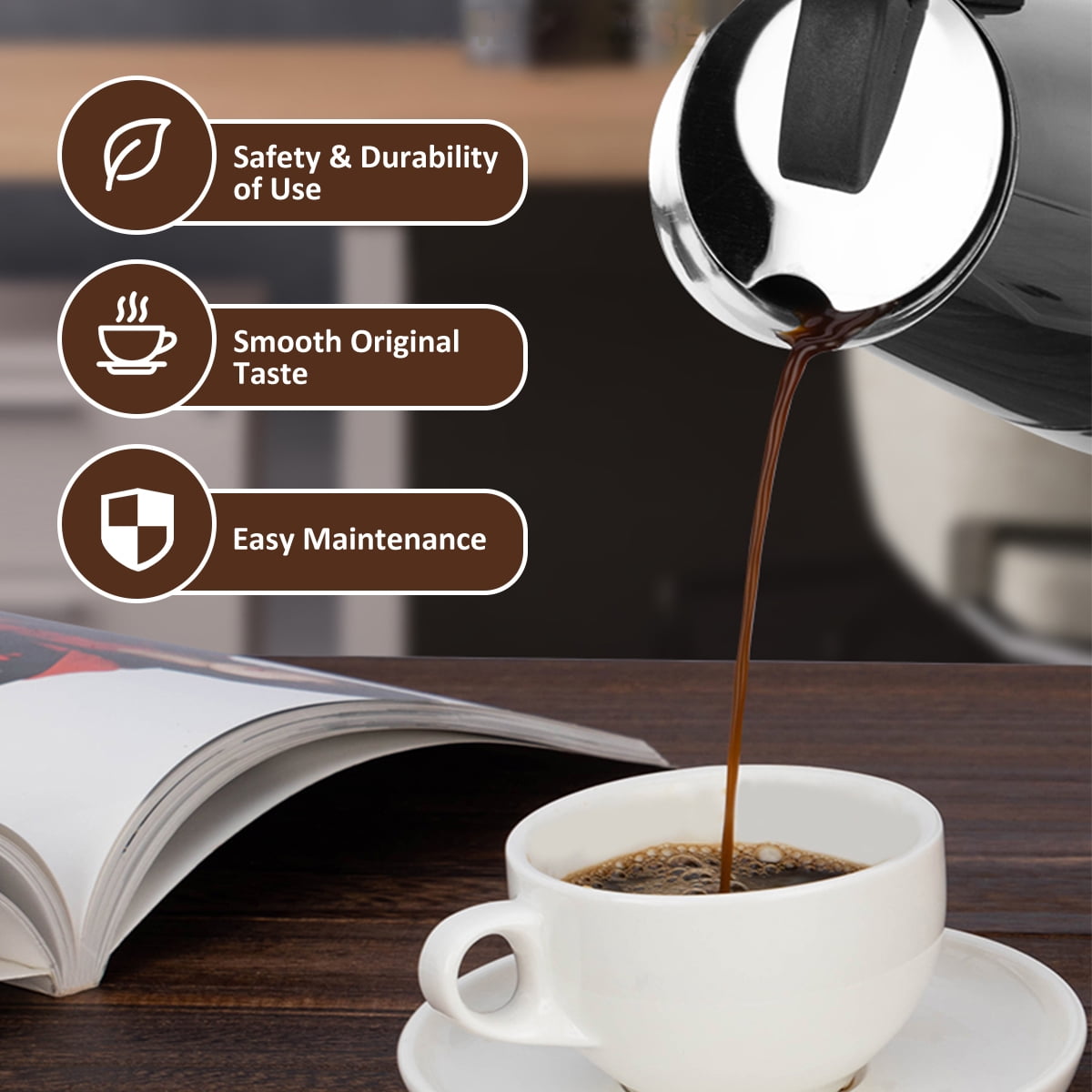 Pcapzz Espresso Maker Induction Coffee Maker Stainless Steel Stovetop Coffee Maker Moka Pot 200ml/4 Cup Portable Coffee Maker Pot Suitable for Induction Cookers Stovetop Home Camping