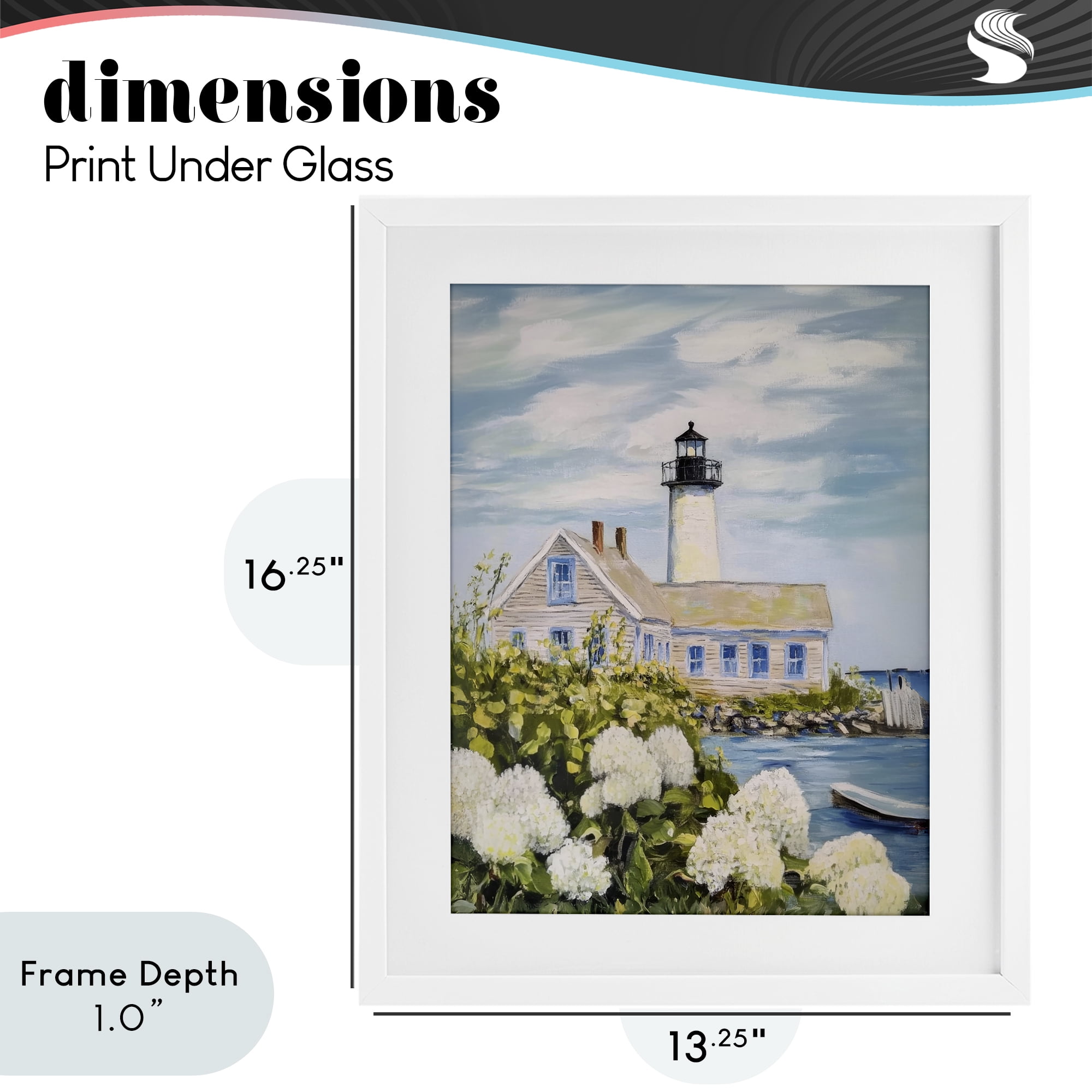 Stupell Industries Lighthouse Scenery with Hydrangeas White Framed Print Under Glass, design by Sisi and Seb