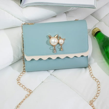 

ForestYashe Cute Cat Pearl Pendant Small Square Bag Wild Shoulder Messenger Bag