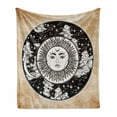 thumbnail image 1 of Mystic Soft Flannel Fleece Throw Blanket, Sun Face in a Circle Motif Esoteric Inner Power of the Cosmos Theme, Cozy Plush for Indoor and Outdoor Use, 70" x 90", Black White Cream, by Ambesonne, 1 of 6