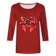 thumbnail image 4 of Cadancy Christmas Shirts for Women Casual 3/4 Sleeve Funny Bow Print Blouses Dressy Vintage Plus Size Holiday Tshirts Party Winter Crew Neck Xmas Tops, 4 of 5
