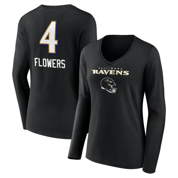 Women's Zay Flowers Black Baltimore Ravens Team Wordmark Player Name & Number Long Sleeve V-Neck T-Shirt
