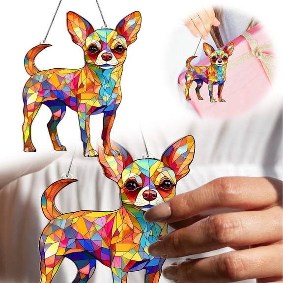 YYKihy Colorful Chihuahua Acrylic Ornament For Window Decor Chihuahua Acrylic Window Hanging Decor Dog Lovers Gif For Women Dog Christmas