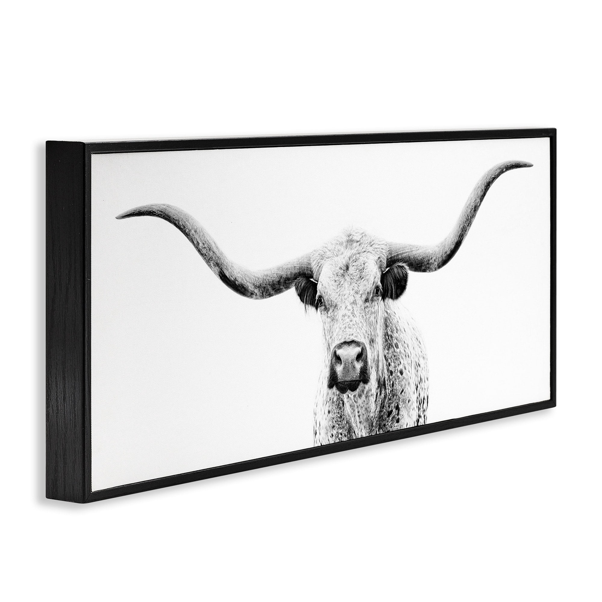 Stupell Industries Longhorn Cattle Gazing Modern White Photography Design Graphic Art Black Framed Art Print Wall Art, Design by PHBurchett