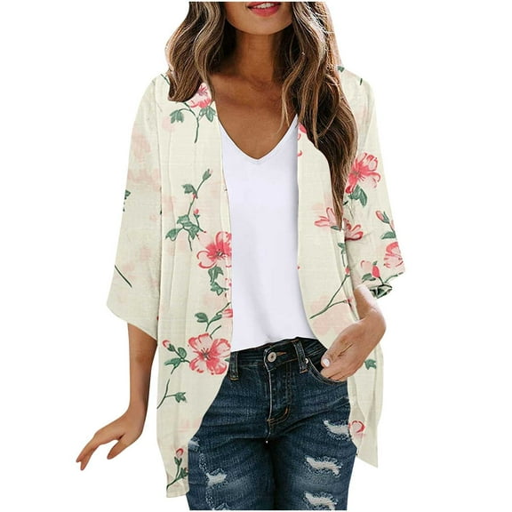 Hvyesh Womens Summer Cardigan Lightweight 3/4 Sleeve Kimono Cardigans Beach Vacation Cover up