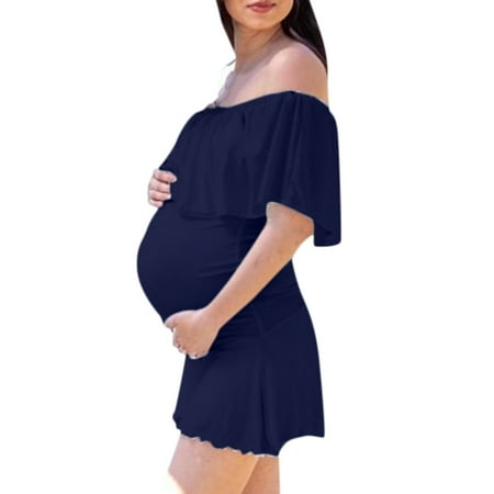 

TAIAOJING Women s Short Sleeve Maternity Dress Summer Loose Off Shoulder Pregnant Lace Solid Jumpsuit Playsuit