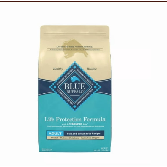 Blue Buffalo Life Protection Adult Fish and Brown Rice Recipe Dry Dog Food 34 lb