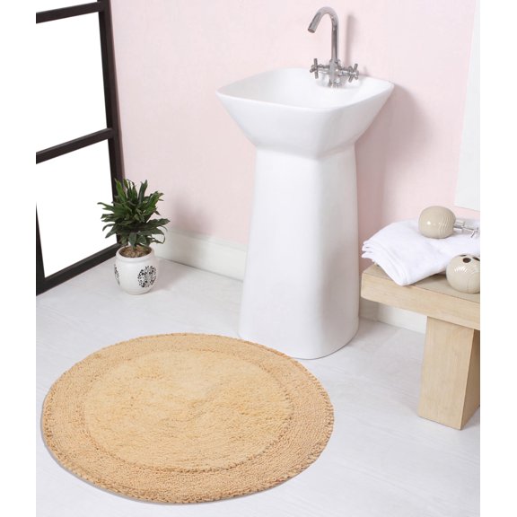 Home Weavers Double Ruffle Collection 100% Cotton Tufted Round Shape Bathroom Rug, Soft and Absorbent Bath Rugs, Non-Slip Bath Rug, Machine Wash Dry Bath Mats for Bathroom Floor- 28" Round, Yellow