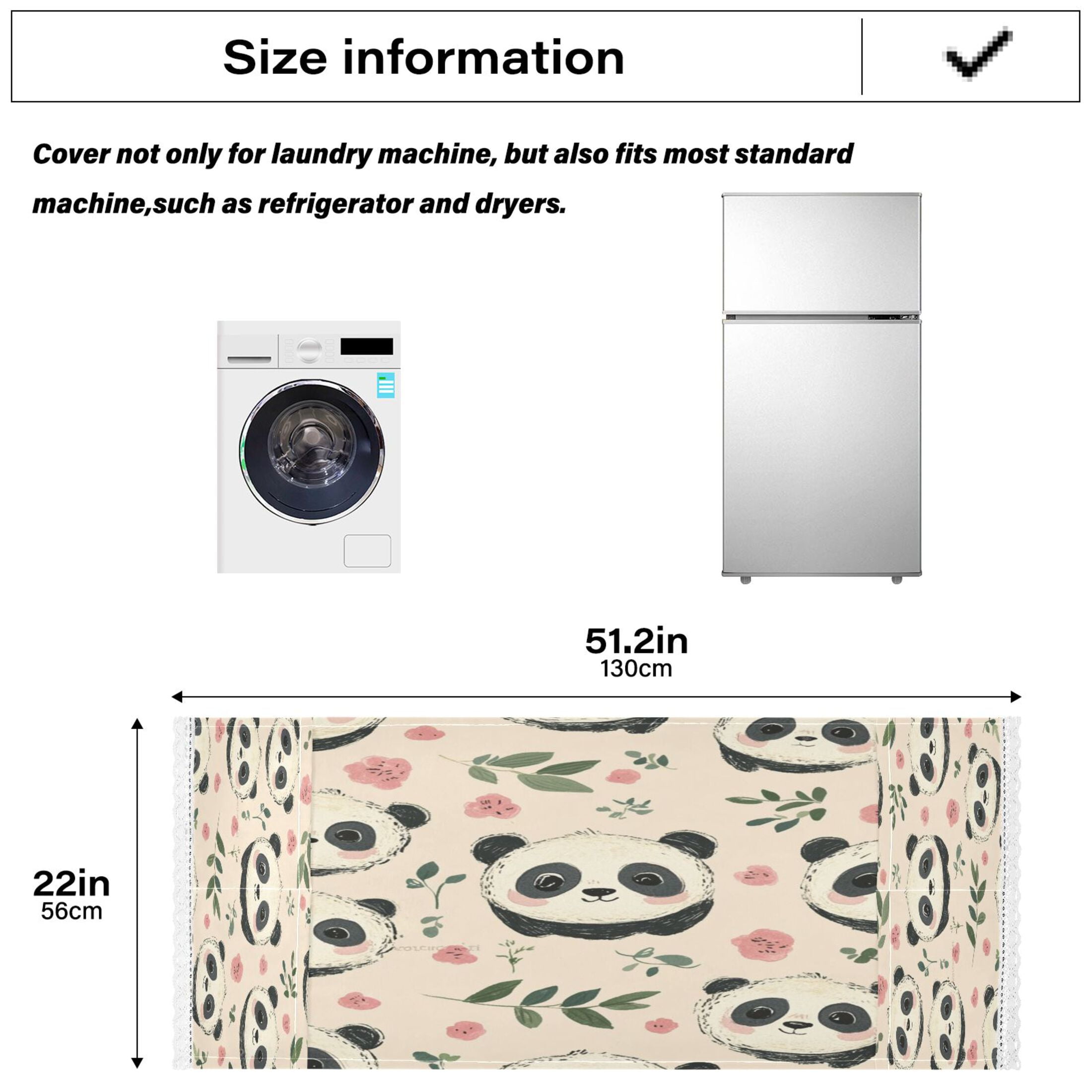Cute Little PandaWasher and Dryer Covers Dust-Proof and Oil Resistant Fridge Cover with 4 Storage Pockets Washing Machine Top Cover for Laundry Kitchen Home 51.2 x 22 In