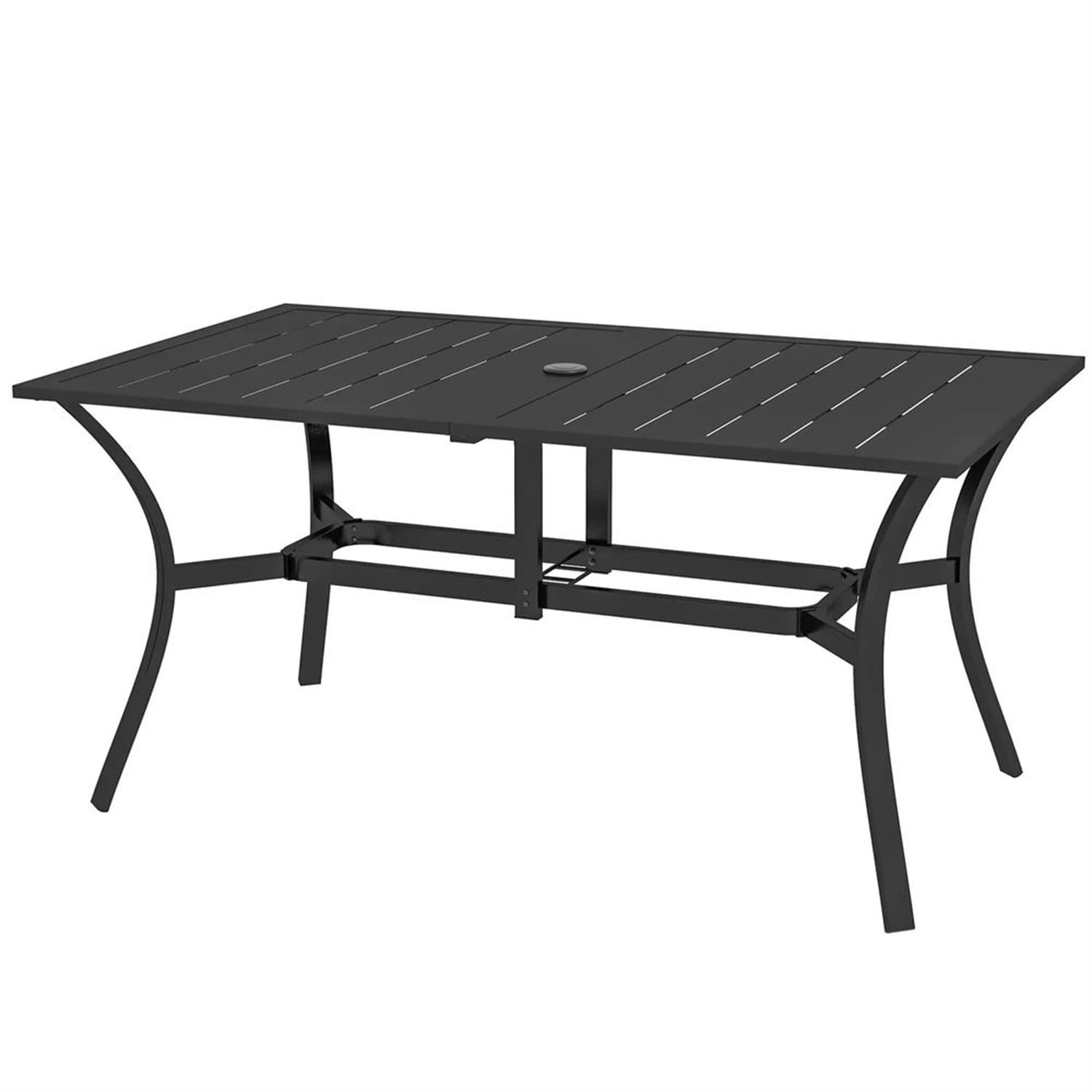 Demi Bonn 59" Outdoor Dining Tables, Steel Rectangular Patio Table for 4 to 6 People for Dining Room, Home Office, Garden, Black