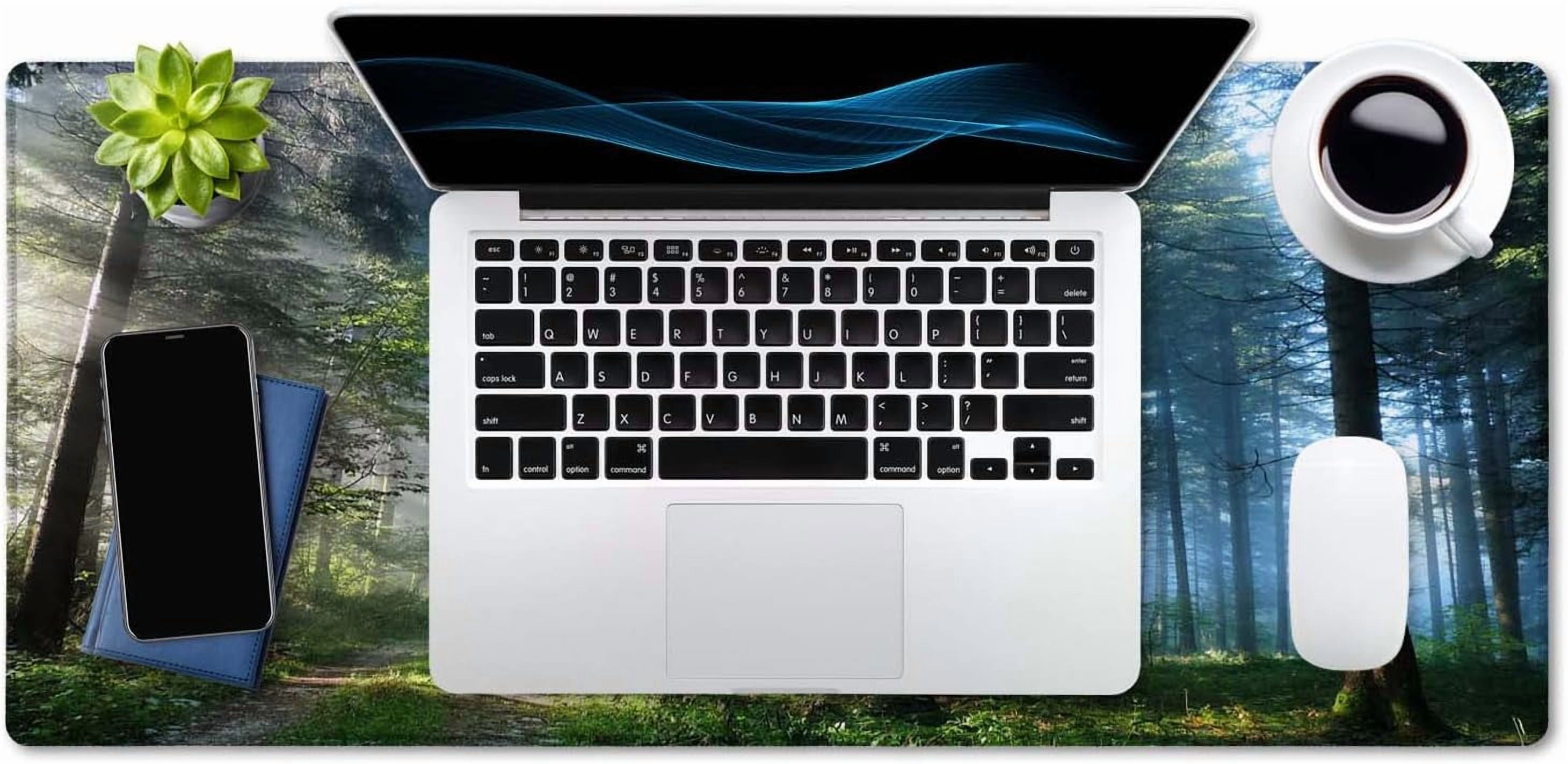 Extended Gaming Mouse Pad XXL ArtSo Large Keyboard Mat Long Mousepad Desk Decor Writing Pad Non Slip Rubber Base Stitched Edges for Work, Game, Office, Home, 35.4" x 15.7", Forest Morning