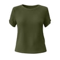 thumbnail image 5 of ClodeEU Women's Round Neck Short Sleeve T-Shirt,Casual Solid Color Loose Fit Top Army Green,Women's Plus L, 5 of 8
