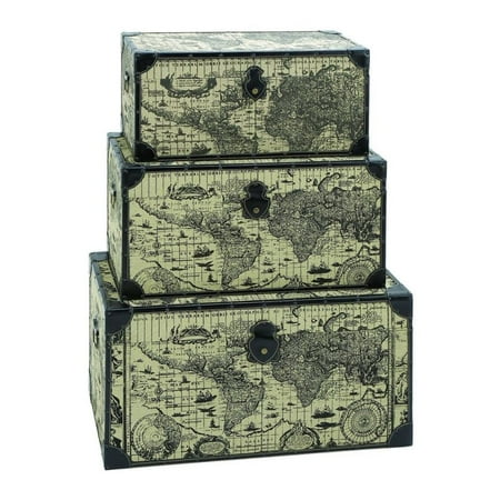 Travel Steamer Trunk Set With Ancient World Map