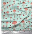 thumbnail image 1 of Soimoi Green polyester Crepe Fabric Jelly & Starfish Ocean Printed Craft Fabric by the Yard 52 Inch Wide, 1 of 3