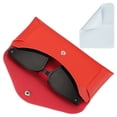 thumbnail image 1 of Funda de gafas de cuero con botón y paño de limpieza para hombres y mujeres, estuches para gafas de sol (Rojo), 1 of 6