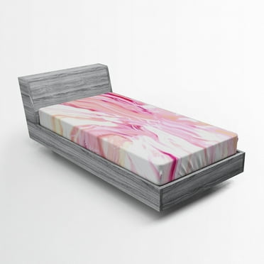 Ambesonne Marble Print Fitted Sheet, Watercolors Mixed, Twin XL Size, Magenta Coral Cream
