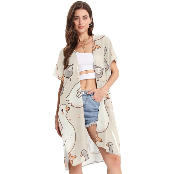 Beach Vacation Clothes Kimono Cardigan Loose Swimsuit Cover Up for Women Lovely Geese S