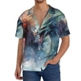 thumbnail image 1 of Balery Ink Style Wave Dragon Camisa Casual de Manga Corta con Botones para Hombre, Texturizada, Estilo Cubano, para Playa, Verano-3X-Large, 1 of 5