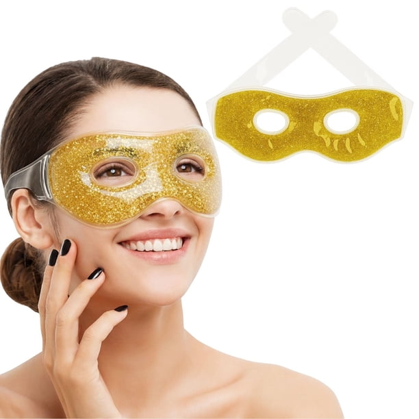 Antifaz de Gel Terapia Frío y Calor Diseño Glitter Oro para Ojos | Alivio de Fatiga Ocular, Dolor de Cabeza y Estrés | Máscara Relajante | Spa en Casa | Sueño y Descanso Total