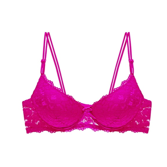 Zpanxa Womens Bras, Bras for Women Lace Steel Ring Push Bras Plus Size Solid Color Gathering Underwear Everyday Bra Hot Pink A L