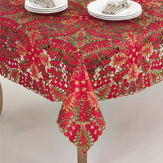 Saro Lifestyle QX296.R84S Panettone Collection Vacances Arbre de Noël Cutwork Nappe&44; Rouge