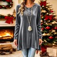 thumbnail image 5 of Karymi Solid Velvet Tunic Womens Tops, Crew Neck Half Button Long Sleeve Loose A-line Hem Pullover, 5 of 7