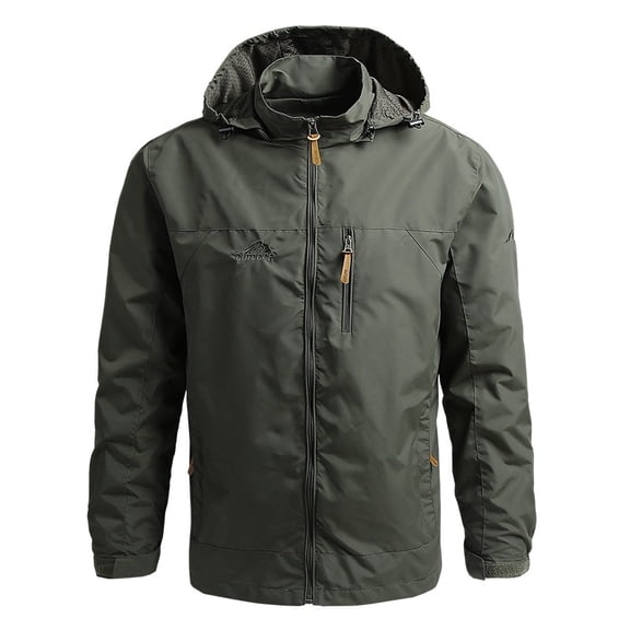 Rrxhxhs Raincoat for Men Solid Color Detachable‑Hood Long Sleeve Windproof Waterproof Hooded Outdoor Jacket with Multi Zipper Pockets