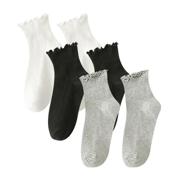 ylioge Ruffle Crew Socks for Women 3 Pack Cute Solid Comfort-Cotton Basic Boot Sock Sales
