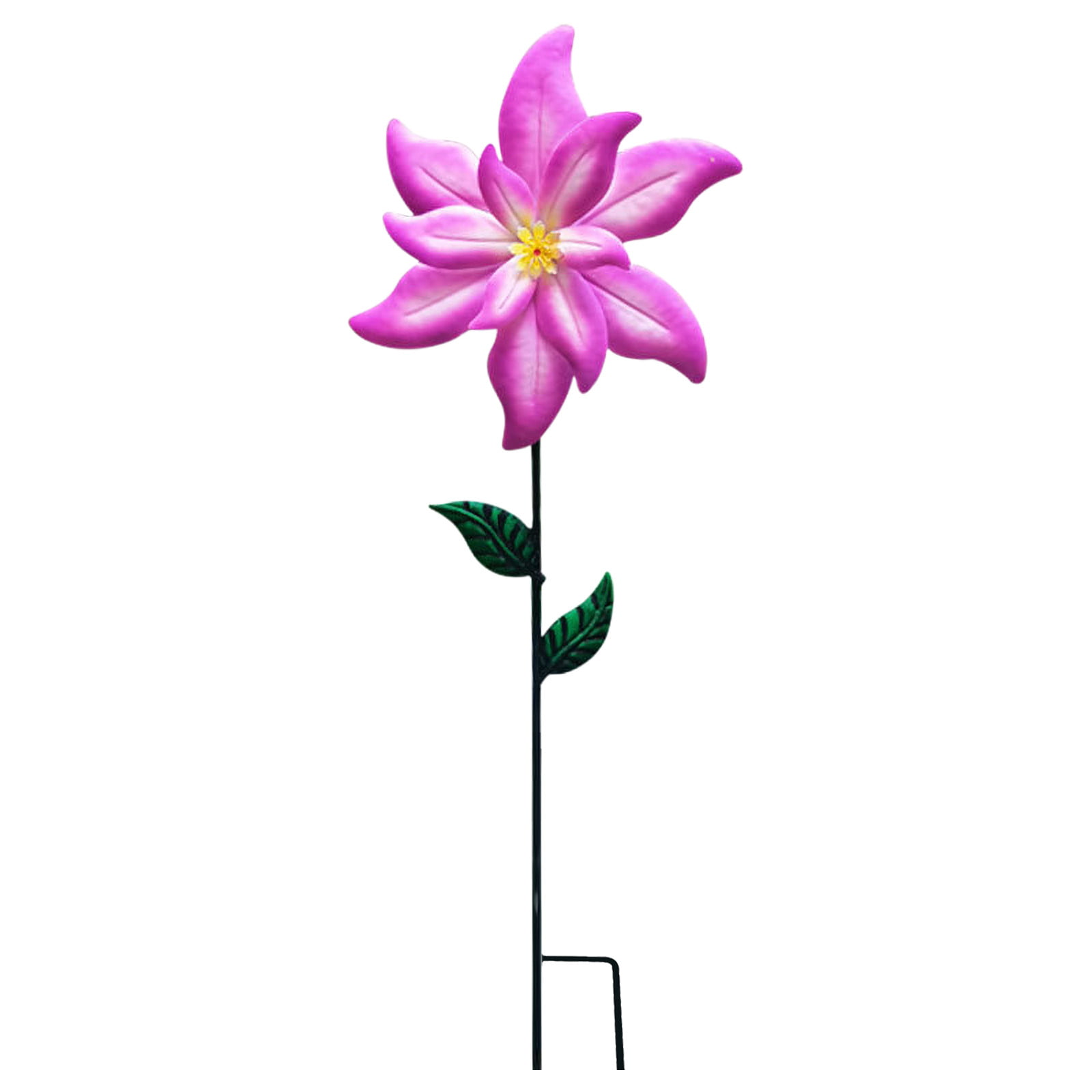 All metal pink and white flower garden stake yard art 